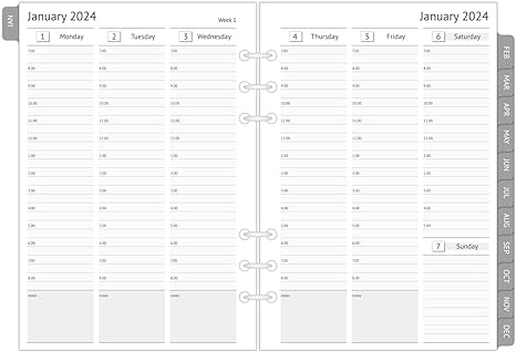 2024 Planner Refills - Weekly and Monthly Appointment Book Inserts, Tabbed, 6 Holes, A5 Size