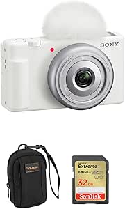 Sony ZV-1F Vlogging Camera, White Bundle with 32GB SD Card, Camera Bag