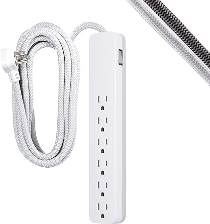 GE 6-Outlet Surge Protector, 20 Ft Braided Extension Cord, Power Strip, 840 Joules, Flat Plug, UL Listed, Black, 62941