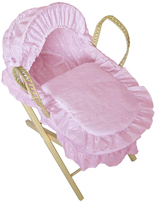 Cuddles Collection Dolls Moses Basket With Stand (Pink)