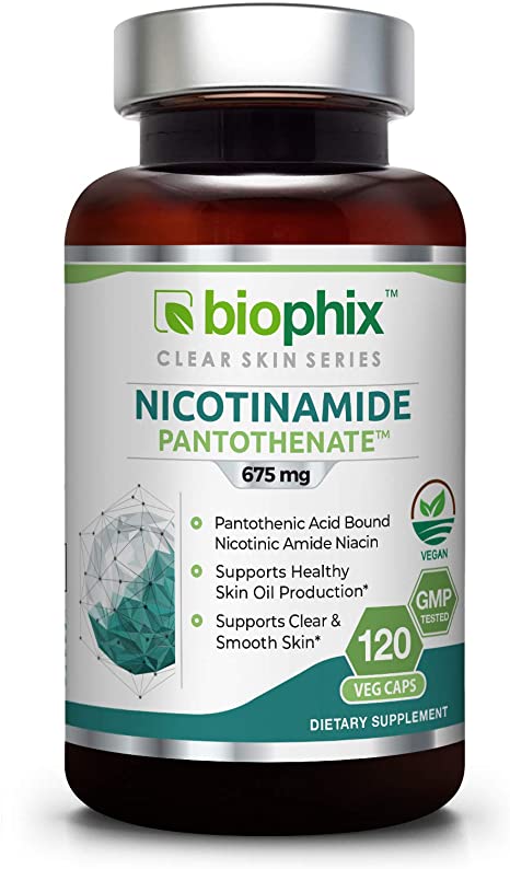 Nicotinamide Pantothenate 675 mg 120 Vcaps - Clear Skin Series | Natural Flush-Free | Gluten-Free B3 Nicotinic Amide Niacin | B5 Pantothenic Acid | Supports Skin Health | Healthy Cell Support