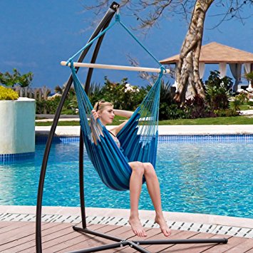 Lazy Daze Hammocks Hanging Rope Hammock Chair Swing Seat with 2 Seat Cushions, Weight Capacity 300 Lbs (Seaside Stripe)