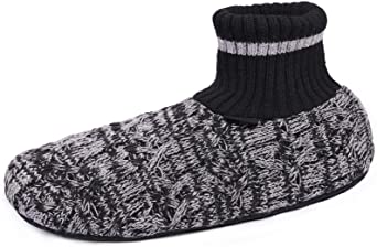 HomeTop Men's Comfy Knitted Sherpa Lined Home Slipper Socks