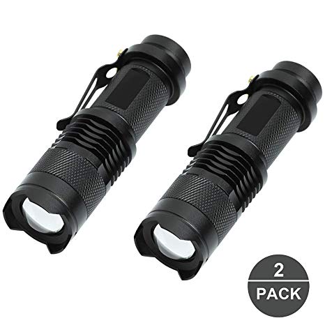 Rechargeable Flashlight, BYZ LED Tactical Clip Flashlight, Super Bright Pocket-Sized LED Torch, IP55 Water-Resistant, 3 Modes Portable Flashlights for Camping, Hiking, Emergency Black - 2 Pack