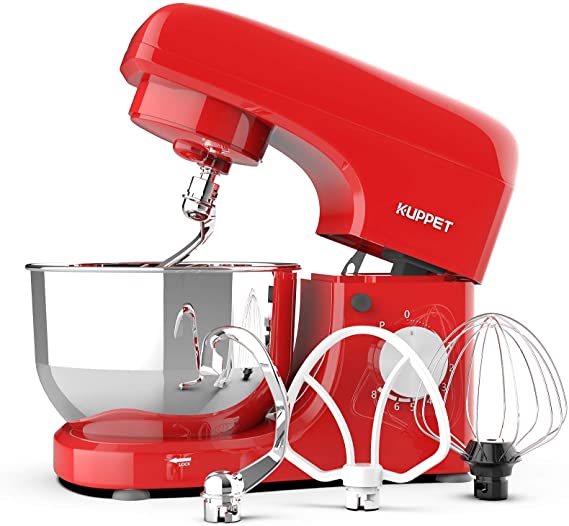 Kuppet Stand Mixers, 8-Speed Tilt-Head Electric Food Stand Mixer with Dough Hook, Wire Whip & Beater, Pouring Shield, 4.7QT Stainless Steel Bowl - Red