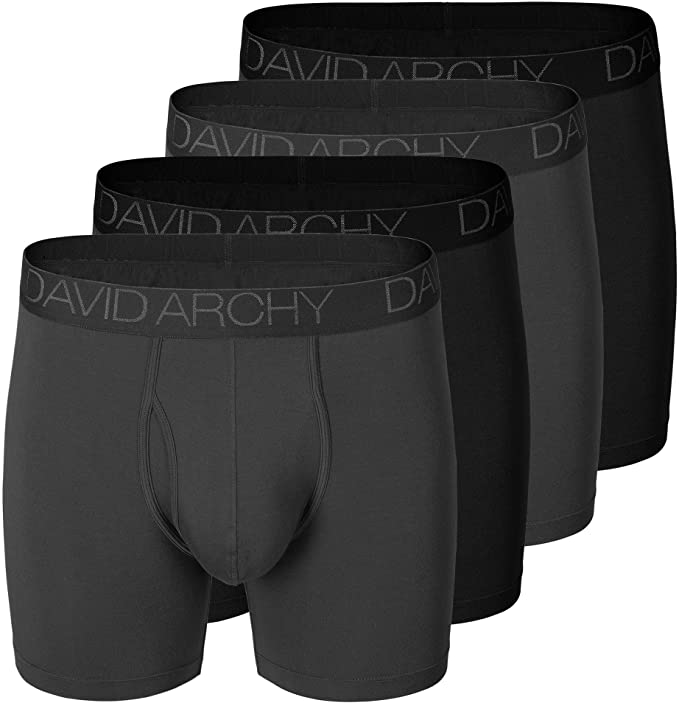 DAVID ARCHY Men's Boxers Briefs Bamboo Rayon 3D Pouch with Fly 4 Pack Boxer Trunks Ultra Soft and Breathable Fitted Underwear