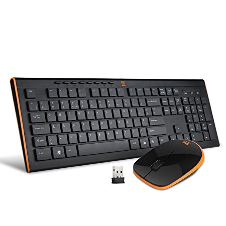 TechRise Full-Size Ergonomic 2.4Ghz Wireless Keyboard and Mouse Set Combo for PC - UK Layout