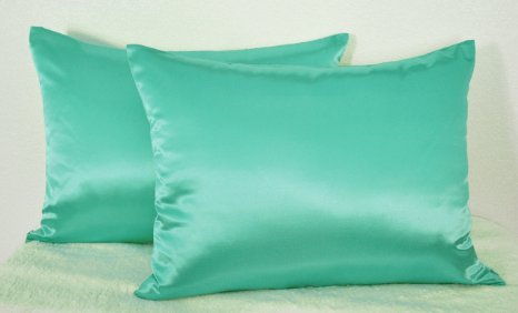 Creative 2 Pieces of Hidden Zipper Satin Pillow Case, Standard Size , Teal