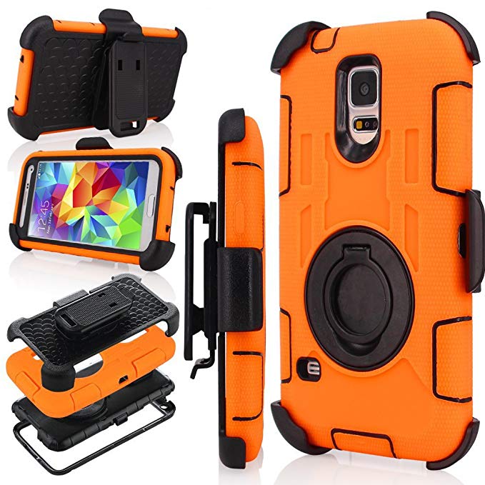 S5 Case, Galaxy S5 Holster case, J.west Hybrid Dual Layer Combo Armor Defender Protective Case With Kickstand   Belt Clip Holster For Samsung Galaxy S5 - Orange