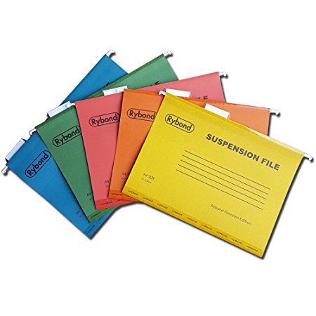 Rybond A4 Suspension File (10 PACK) Assorted Colours - Heavyweight with Tabs and Inserts A4 for filing cabinets - Reinforced Top and Bottom