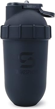 ShakeSphere Protein Shaker Bottle, 24oz Capsule Shape Mixing Easy Clean Up No Blending Ball or Whisk Needed BPA Free Mix & Drink Shakes, Smoothies, More (Matte Black -Black Logo)