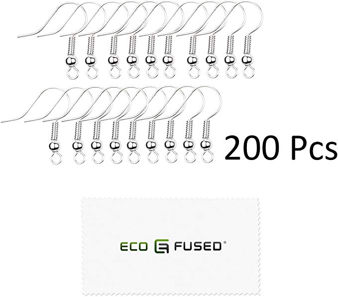 Eco-Fused 18mm Earring Hooks - 200 pcs - Coil and Ball Style Nickel-Free Ear Wires - Silver-Plated Steel- Great for DIY Earrings