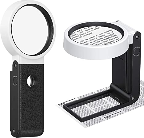 Magnifying Glass with Light 8X 25X High Magnification Handheld and Standing LED Illuminated Magnifier for Macular Degeneration, Seniors Reading, Soldering, Inspection, Coins, Jewelry, Exploring