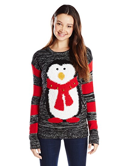 Derek Heart Juniors' Penguin with Jingle Bells Ugly Christmas Sweater