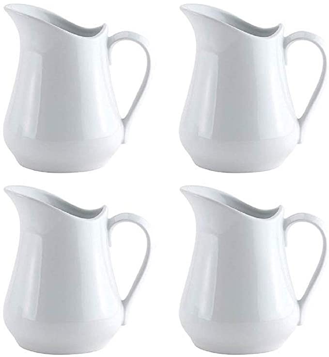 HIC Harold Import Co. Set of 4 Porcelain Creamer Pitcher Set, 4 Ounce, Fine White Porcelain