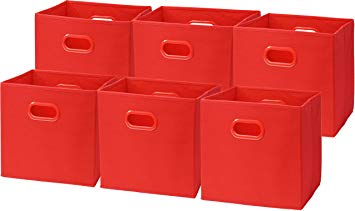 6 Pack - SimpleHouseware Foldable Cube Storage Bin with Handle, Red (12-Inch Cube)