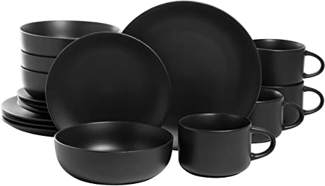 10 Strawberry Street Wazee Matte Coupe Dinnerware Set, 16 pc, Black