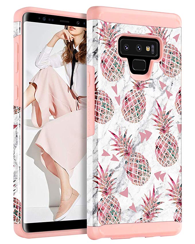 BENTOBEN Case for Samsung Galaxy Note 9, Cute Marble Pineapple Design Slim 2 in 1 Hybrid Soft TPU Bumper Hard PC Cover Shockproof Protective Phone Cases for Girls Women, White/Rose Gold