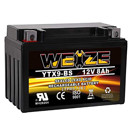 Weize YTX9-BS Battery Maintenance Free For Motorcycle ATV Honda TRX 400EX Sportrax Fourtrax GSXR600 LTZ250 ZX600, Polaris Predator 500,Suzuki GSX-R600 YTX9 ETX9 BS Batteries