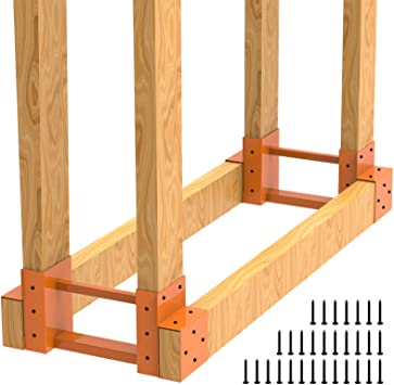 Firewood Log Storage Rack Bracket Kit with Screws Steel Fireplace Wood Storage Holder Outdoor Indoor - Adjustable to Any Length, Rust Proof, Heavy Duty (2 Brackets Kits)