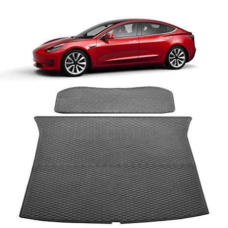 TOPlight Tesla Model 3 Trunk Mat All Weather Waterproof Trunk Cover Protectors Front and Rear Car Carpet Cargo Mat- Heavy Duty - Black Rubber Environmental Materials Trunk Liner