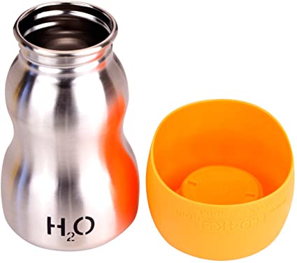 H2O4K9 Stainless Steel Dog Water Bottle and Travel Bowl, Small, 270 ml, Orange