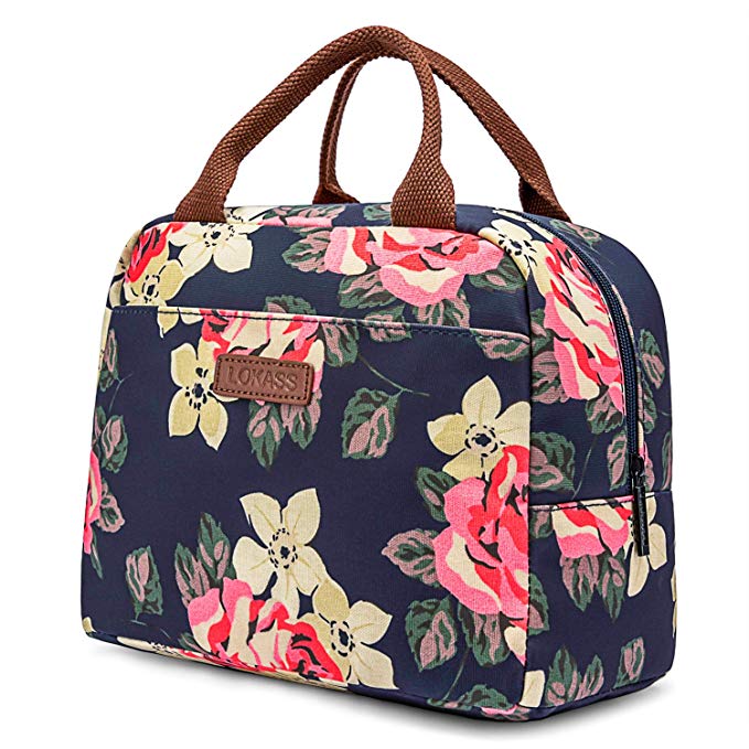 LOKASS Lunch Bag Cooler Bag Women Tote Bag Insulated Lunch Box Water-resistant Thermal Lunch Bag Soft Leak Proof Liner Lunch Bags for women/Picnic/Boating/Beach/Fishing/School/Work (Peony)