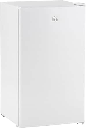 HOMCOM 3.2 Cu.Ft Mini Fridge with Freezer, Single Door Compact Refrigerator with Adjustable Thermostat, Shelf and Reversible Door for Bedroom, Dorm, Home Office, Energy Efficient, White