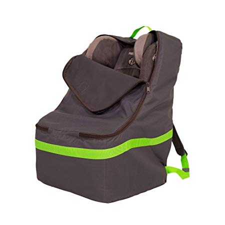 J.L. Childress Ultimate Backpack Padded Car Seat Travel Bag, Grey with Lime Trim