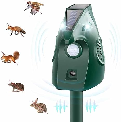 Ultrasonic Cat Repellent Outdoor, 131Ft Solar Animal Repeller, Rechargeable Mole Repellent, Infrared Detection Waterproof Animal Repellent for Cats, Dogs, Squirrels, Rats, Skunks, Raccoons, Deer, Bird