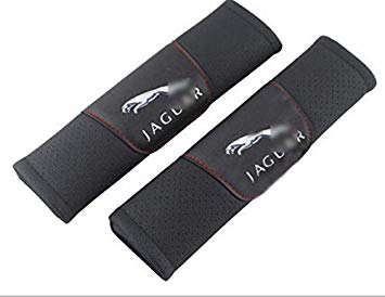 DEFTEN 2pcs Black Leather Car Seat Safety Belt Strap Covers Shoulder Pad Accessories Fit for Jaguar F-Pace F-Type XF XJ XE XK