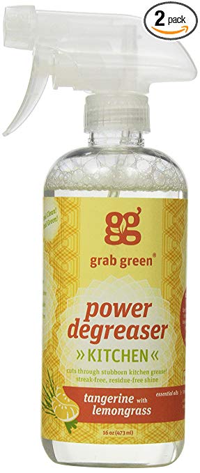 Grab Green Naturally-Derived, Non-Toxic, Biodegradable Power Degreaser, Residue & Streak-Free Finish, Tangerine with Lemongrass, 16 Ounce Bottle