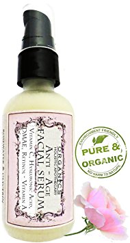 Face Serum Organic Rosewater & Glycerin Facial Serum Anti Age Face Moisturizer with Antioxidants - Deluxe Size 2 FL OZ with Treatment Pump