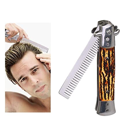 Folding Comb, Spring Push Button Pocket Oil Hair Styling (Cowbone)