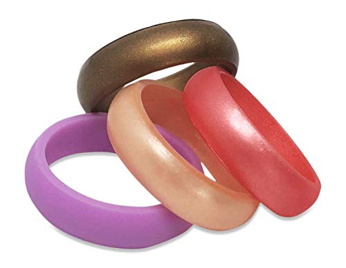 Silicone Wedding Ring for Women | Rubber Wedding Ring Best fit Engagement Rings 4 Pack Bronze, Lavender, Rose Gold, Peach Shimmer Thin Promise