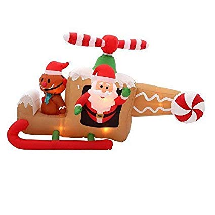 Gemmy 36678 Animated Airblown Gingerbread Helicopter Christmas Inflatable 4FT TALL x8 FT LONG