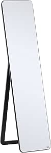 HOMCOM Full Length Mirror, Free Standing or Wall Hanging, Tall Full Body Mirror for Bedroom, Hallway, Black