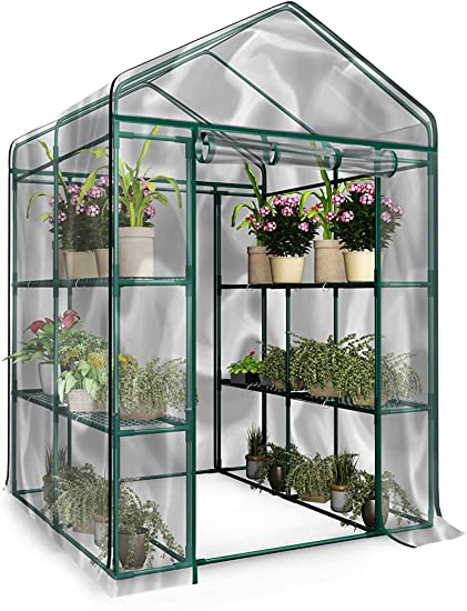 Home-Complete Walk-in Greenhouse-Indoor Outdoor with 8 Shelves, Green