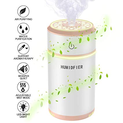 MEIDI Humidifier - Aromatherapy Diffuser, Portable USB Quiet Ultrasonic Aroma Cool Mist Humidifier Diffuser With Adjustable Mist Mode, 7 Fascinating LED Nightlights and Auto Shut-Off (Pink)