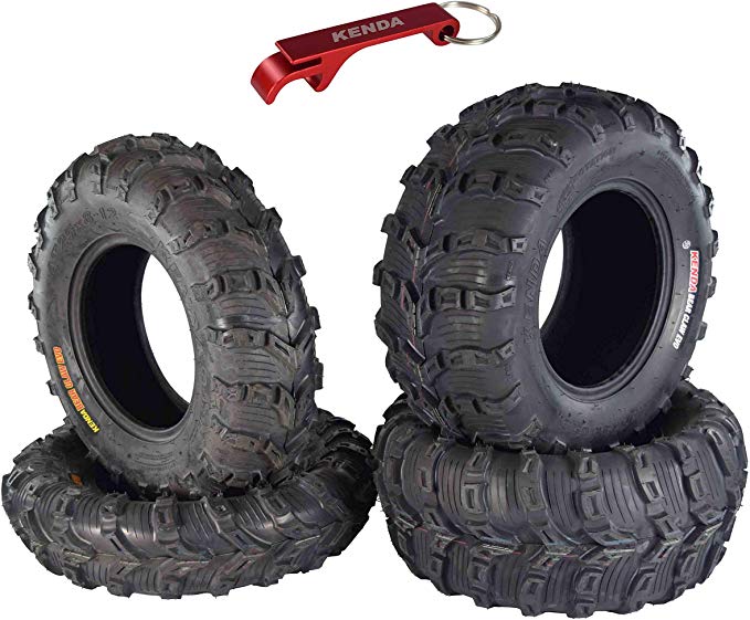 Kenda Bear Claw EVO ATV UTV All Terrain Mud Bearclaw Tires with Bottle Opener Keychain 4 Pack Set (25x8-12 Front 25x10-12 Rear)