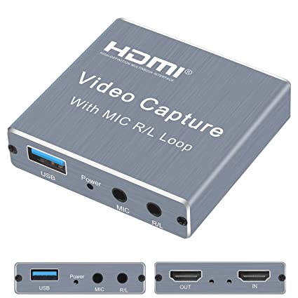 Capture Card, 4K HDMI Game Video Capture Card with USB 2.0 & Microphone HDMI Loop-Out Live Streaming Gaming Recorder for Nintendo Switch, PS4, Camera, PC