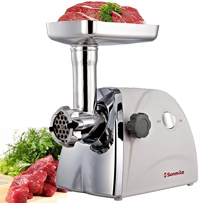 Sunmile SM-G31 ETL Electric Meat Grinder Max1HP 800W Stainless Steel Cutting Blade, 3pcs Stainless Steel, Cutting Plates,1 Big Sausage Attachment