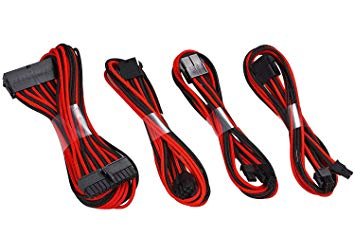 Antec Sleeved Cable - Power Supply Cable Extension Kit with Extra-Sleeved 24 PIN / 4 4 PIN / 6 2 PIN with Combs- Black/Red (19.6inch/50cm)