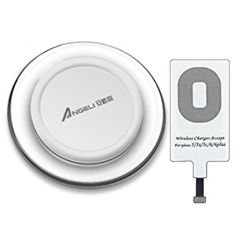 Qi Wireless Charger and Receiver Kit for iPhone 8/8 Plus, iPhone X, iPhone 7 Plus/7, 6S Plus/6 Plus, 6S/6, 5S/5/5c/SE (White)