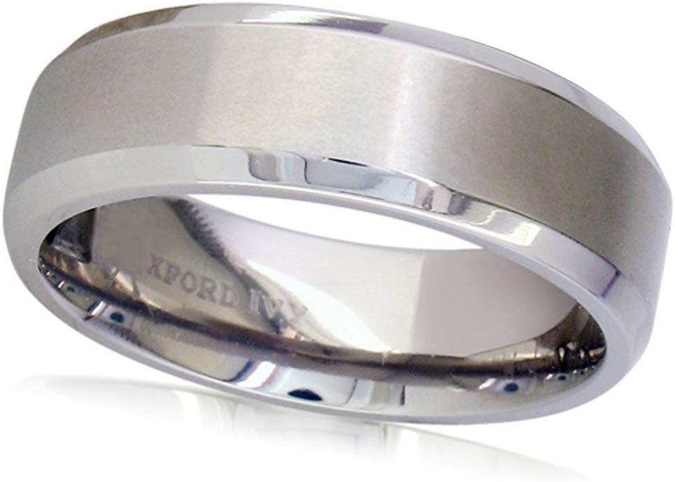 7mm Beveled Edge Mens Comfort Fit Titanium Plain Wedding Band (Available Ring Sizes 7-12 1/2)