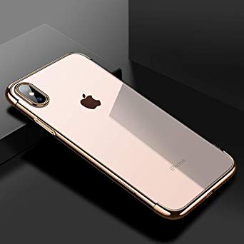 CAFELE Soft TPU case for iPhone X Xs Max Cases Ultra Thin Transparent Plating Shining case for iPhone Xs Mixed Silicon Cover (Gold, for iPhone Xs)