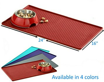 Mr. Peanut's Large Pet Food Mat, Premium FDA Food Grade Silicone, BPA Free, 24" X 16" Flexible and Easy to Clean Feeding Mat, Protects Your Floors From Food And Water Spills