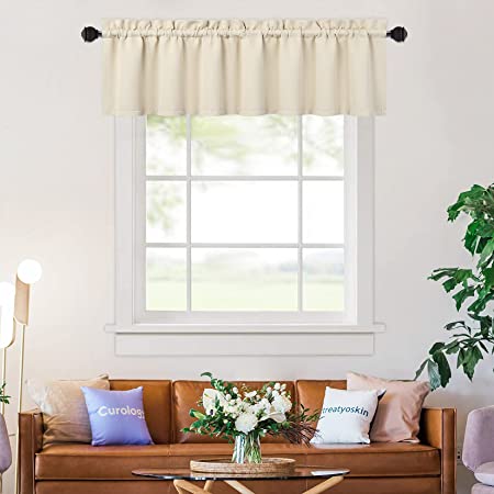 NANAN Beige Blackout Curtains,Home Decorations Short Curtains for Small Windows, Room Darkening Curtain Valance for Bathroom Rod Pocket Cafe Curtains, Beige 52x15 Inch
