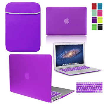 LOVE MY CASE / BUNDLE DEEP PURPLE Hard Shell Case with matching KEYBOARD Skin and NEOPRENE Sleeve Cover for Apple MacBook Air 13 inch (13") A1369 / A1466 [Will NOT fit MacBook Pro Models]