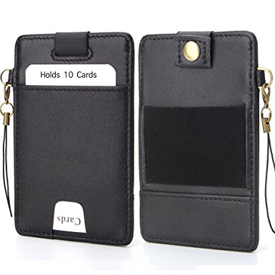 Slim Card Sleeve Minimalist Wallet with RFID Protection And Cards Security Closure - iPulse Boston Series [ Full Grain Leather ] Card Holder Case - [Up to 10 cards] [ Ultra Thin ]